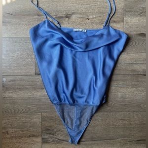 Abercrombie and Fitch Blue Drape Satin Bodysuit